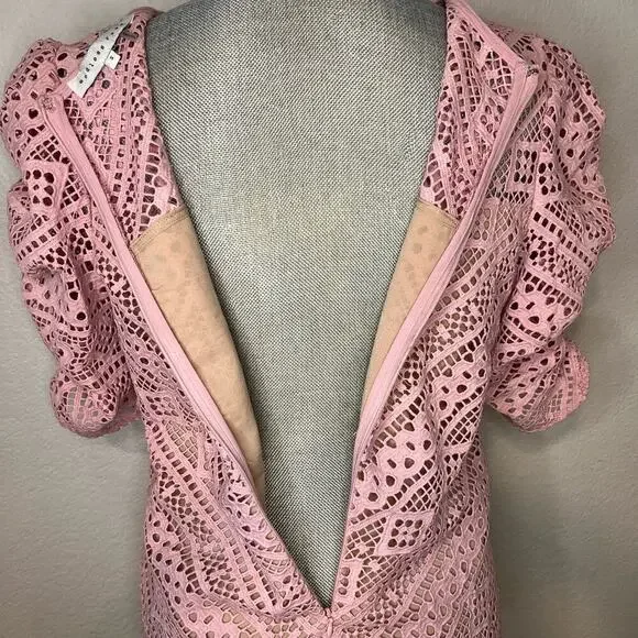 Endless Rose Vintage Pink Lace Top S Small Ruched Puff Sleeve Shirt - Picture 5 of 9